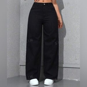 SHEIN EZwear Women’s Black High Waist Baggy Straight Leg Jeans Size 2